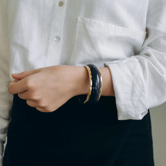 Bijoux Bracelet Jonc En Résine 65 mm - Doré & Bleu Marine