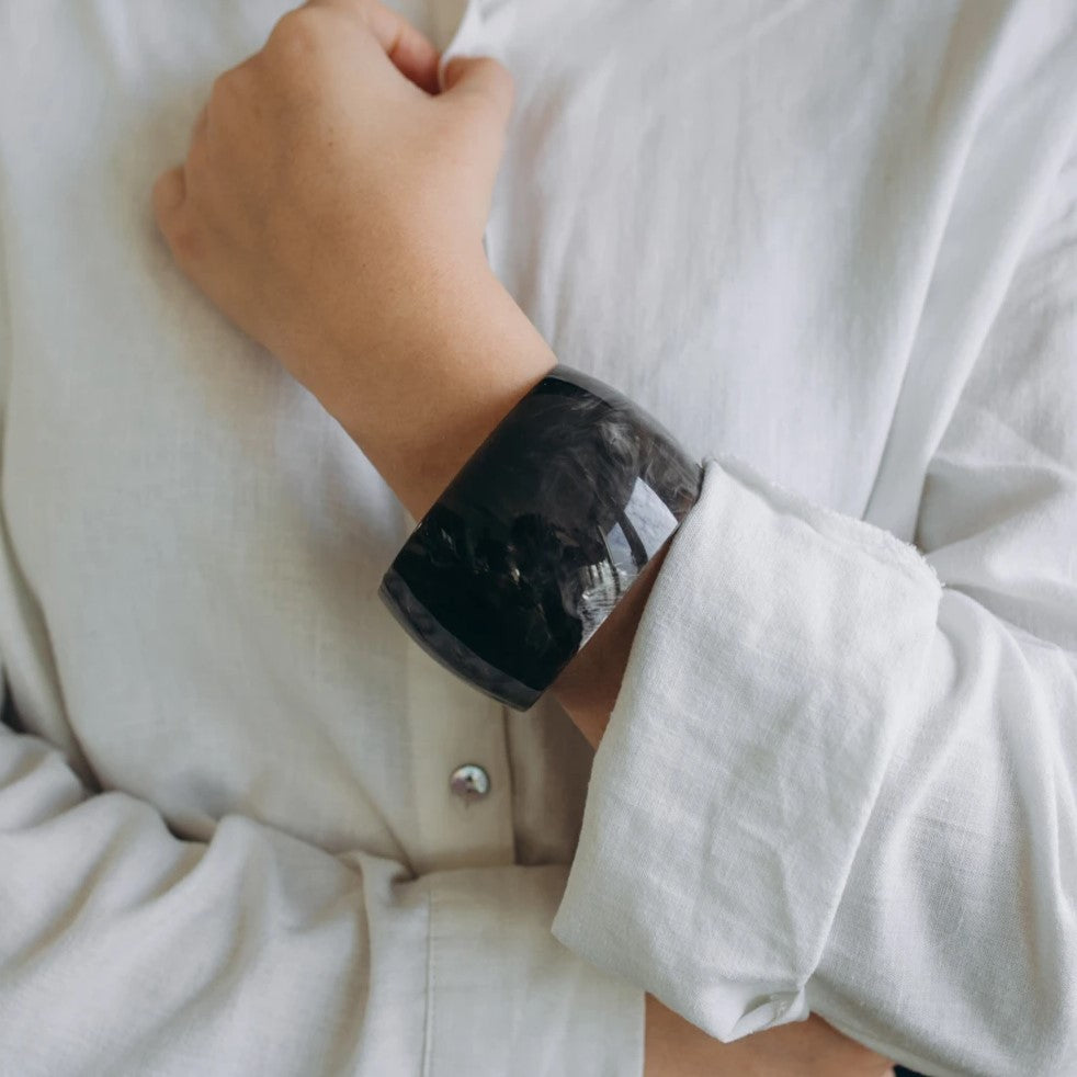 Bijoux Bracelet Jonc En Résine Opaque 68 mm - Marbré Marron Foncé & Blanc