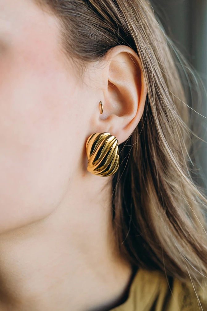 Bijoux Boucles d'Oreilles Rectangles effet vagues 32x20mm - Acier inoxydable Doré