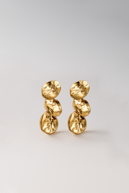 Bijoux Boucles d'Oreilles pétales martelées 40x16 mm - Acier inoxydable Doré