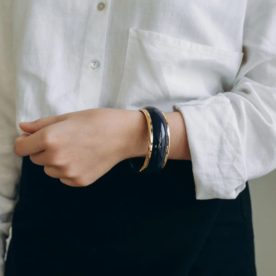 Bijoux Bracelet Jonc En Résine 65 mm - Doré & Bleu Marine