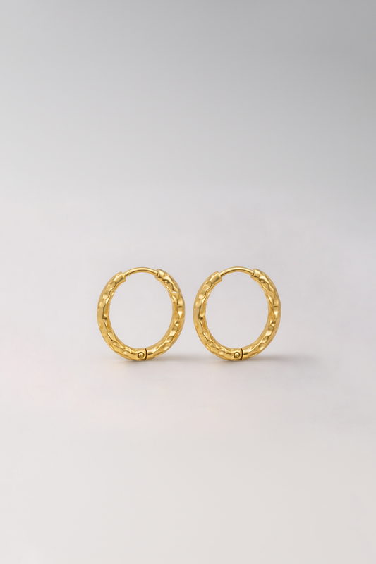 Bijoux Boucles d'Oreilles rondes martelées 16 mm - Acier Inoxydable Doré