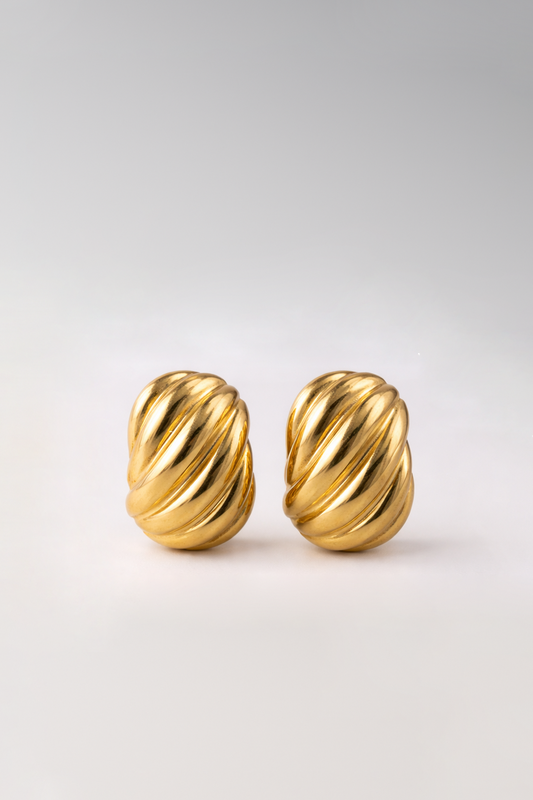 Bijoux Boucles d'Oreilles Rectangles effet vagues 32x20mm - Acier inoxydable Doré