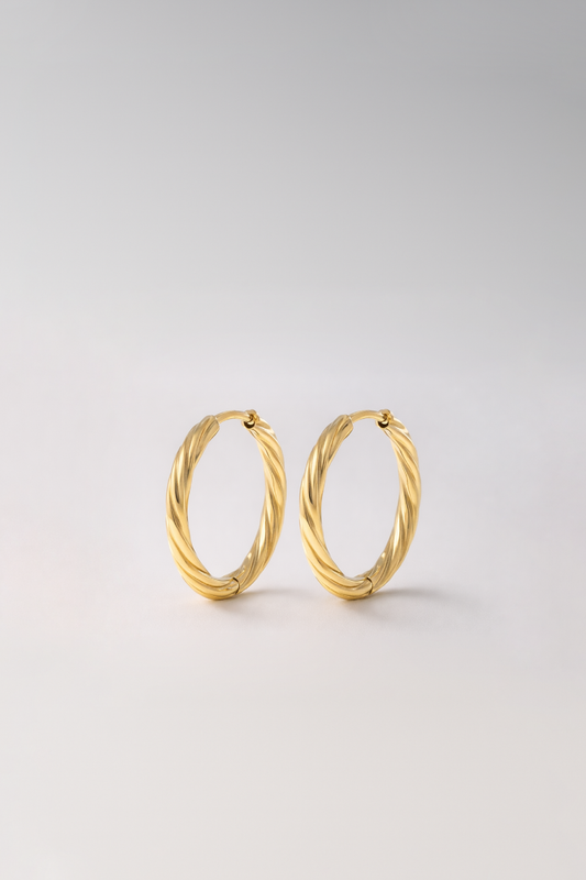 Bijoux Boucles d'Oreilles rondes torsadées 25 mm - Acier inoxydable Doré