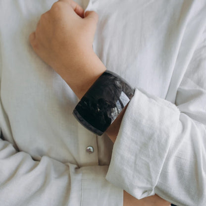 Bijoux Bracelet Jonc En Résine Opaque 68 mm - Marbré Marron Foncé & Blanc