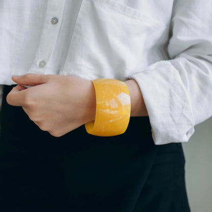 Bijoux Bracelet Jonc En Résine Opaque 68 mm - Marbré Miel & Blanc