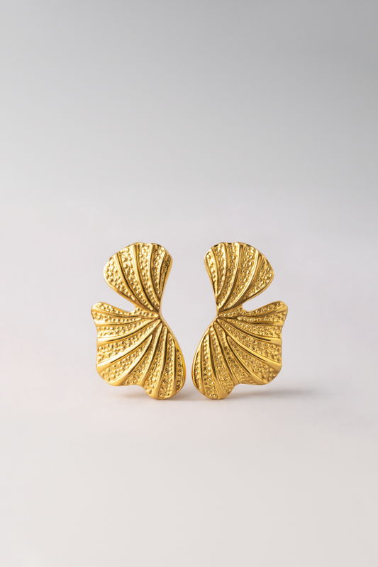 Bijoux Boucles d'Oreilles feuilles martelées 50x28 mm - Acier inoxydable Doré