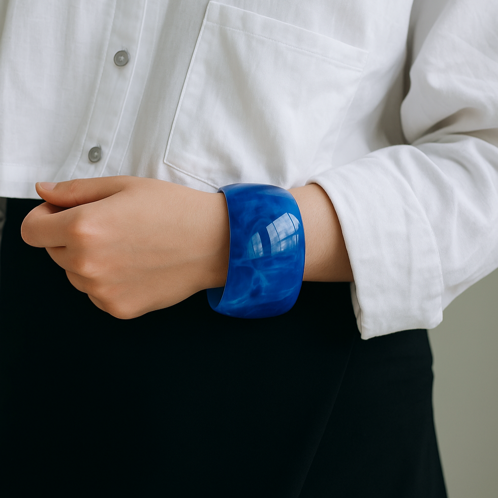 Bijoux Bracelet Jonc En Résine Opaque 68 mm - Marbré Bleu Foncé & Blanc