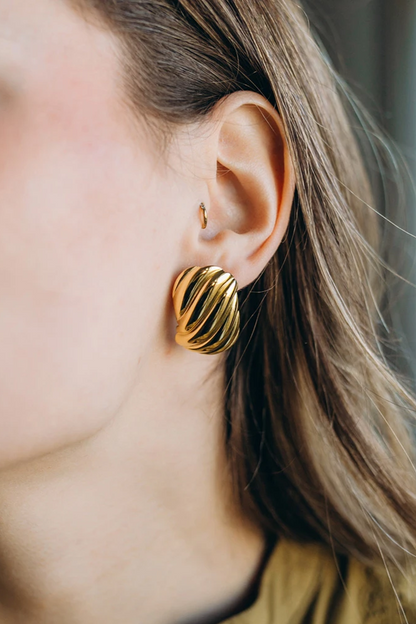 Bijoux Boucles d'Oreilles Rectangles effet vagues 32x20mm - Acier inoxydable Doré