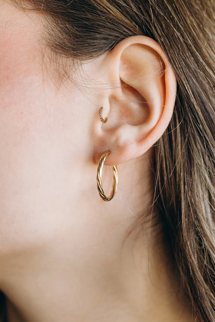 Bijoux Boucles d'Oreilles rondes torsadées 25 mm - Acier inoxydable Doré