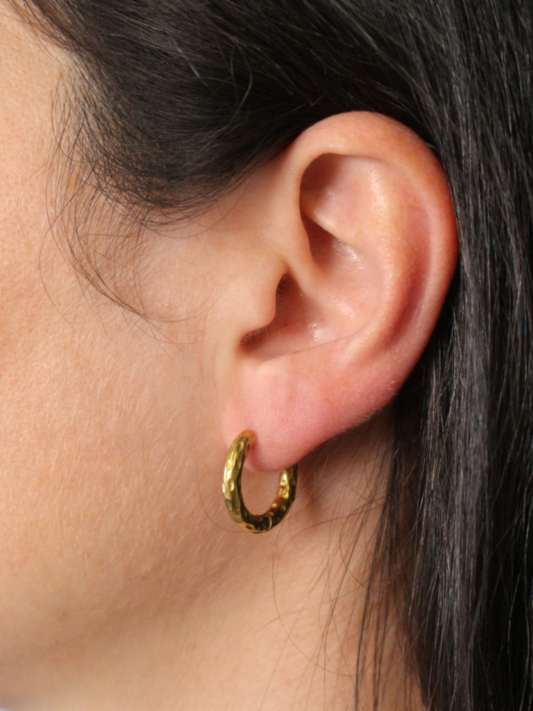 Bijoux Boucles d'Oreilles rondes martelées 16 mm - Acier Inoxydable Doré