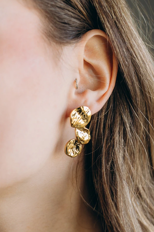 Bijoux Boucles d'Oreilles pétales martelées 40x16 mm - Acier inoxydable Doré