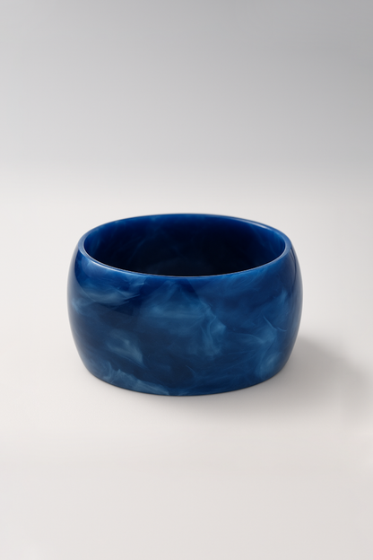 Bijoux Bracelet Jonc En Résine Opaque 68 mm - Marbré Bleu Foncé & Blanc